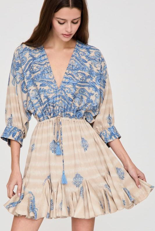 KDL 3/4 Sleeve Border Print Dress - Fleur-De-Lis Boutique