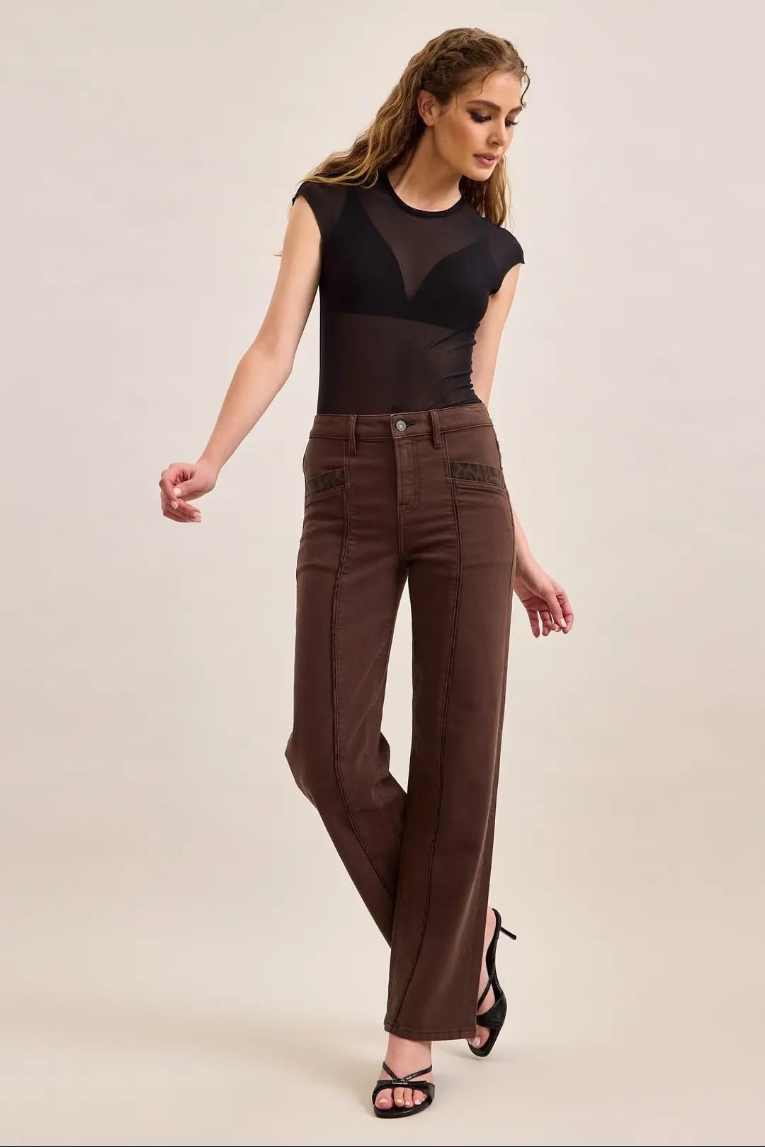 Hidden Ella High Rise Classic Straight Mocha - Fleur-De-Lis Boutique