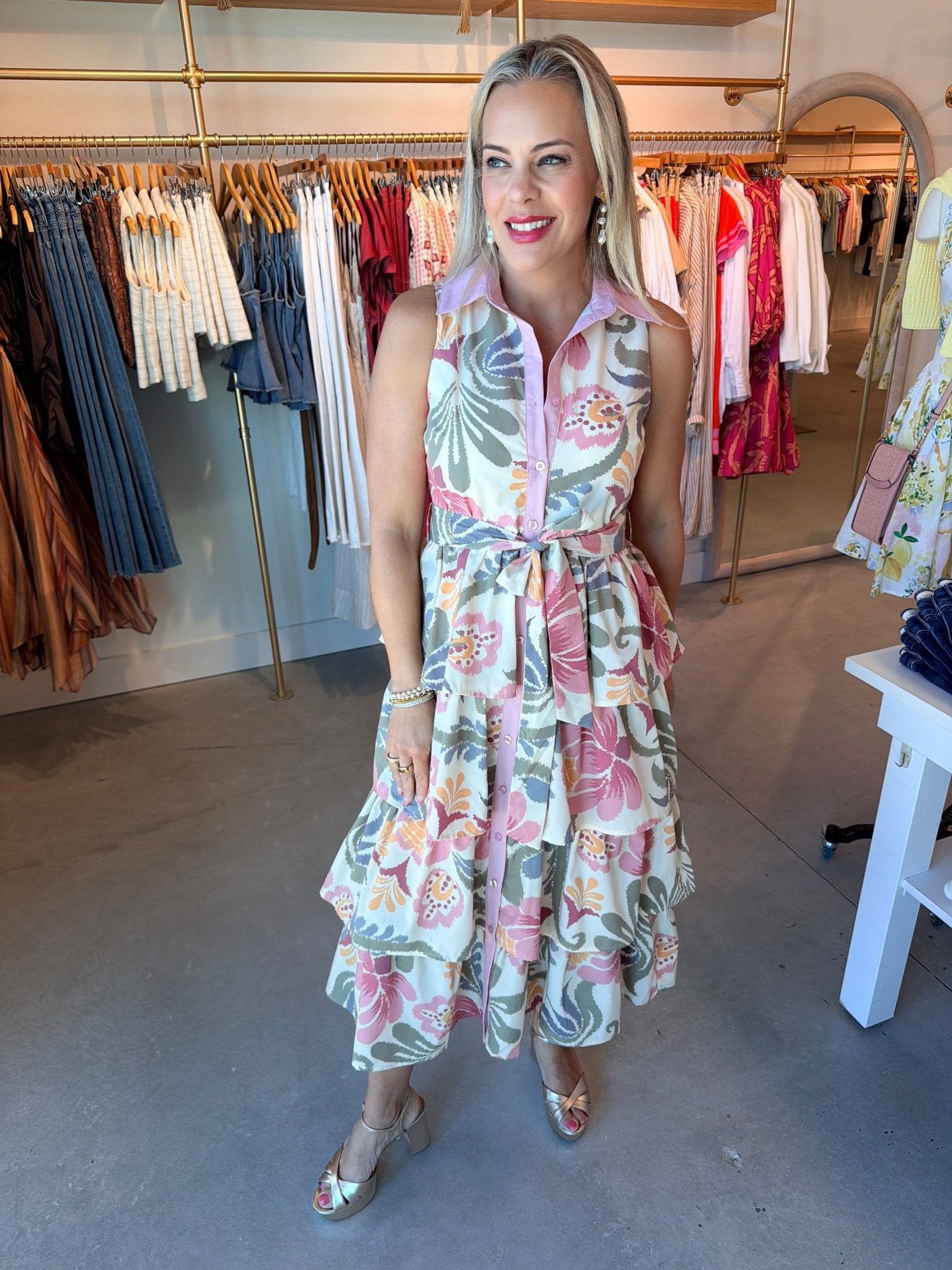 TCEC Printed Sleeveless Tiered Dress - Fleur - De - Lis Boutique