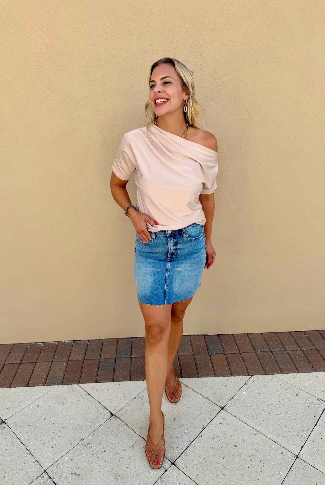 Champagne One Shoulder Top - Fleur-De-Lis Boutique
