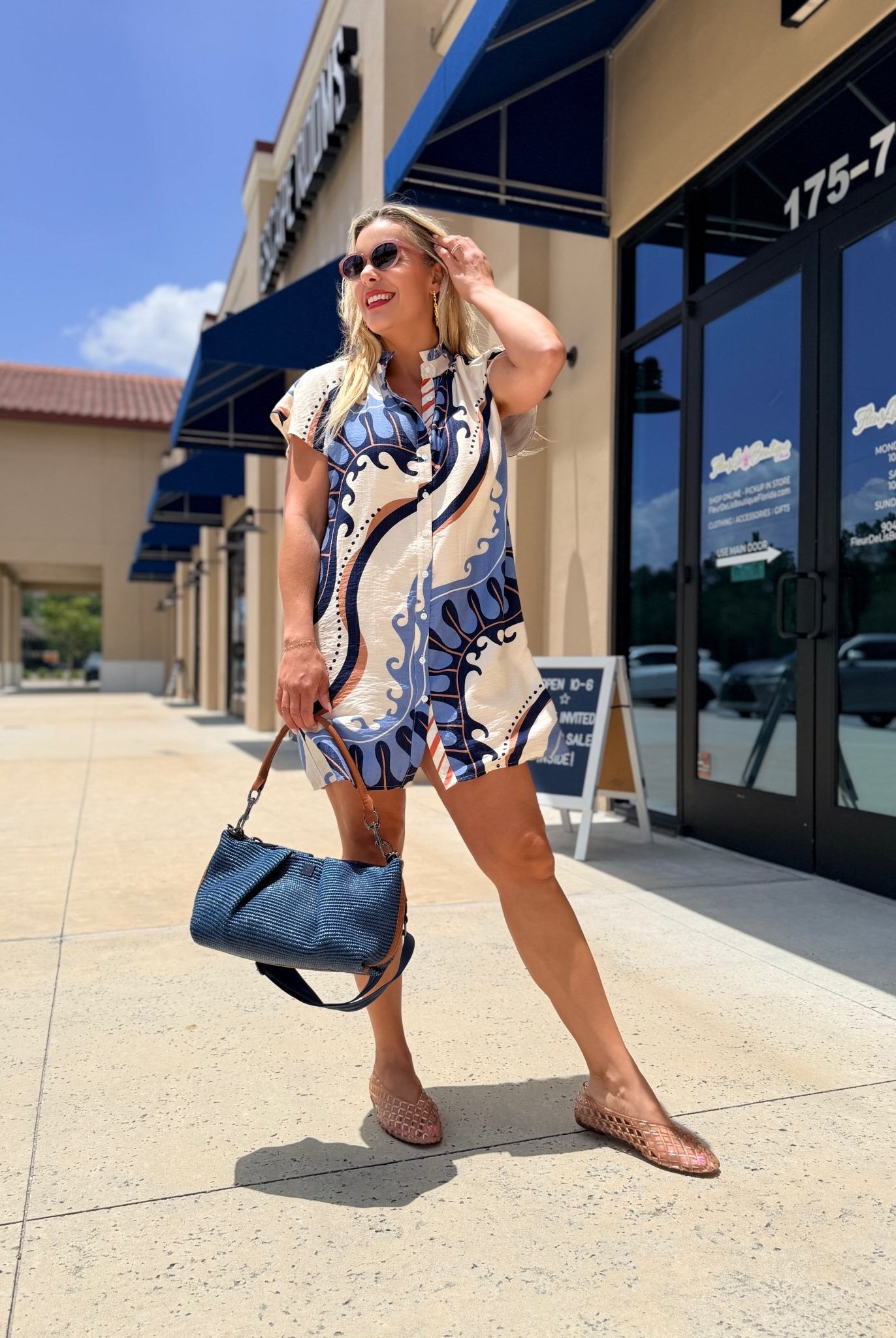 THML Shirt Dress Abstract Pattern - Fleur-De-Lis Boutique