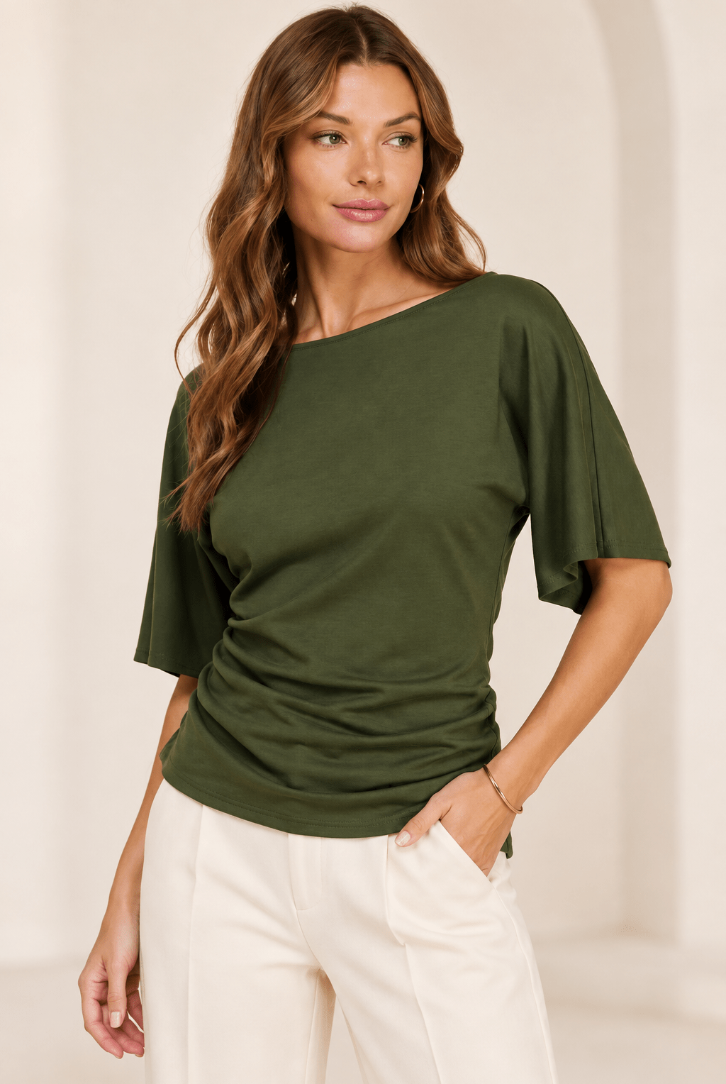 The Verona Draped Scuba Top - Fleur-De-Lis Boutique