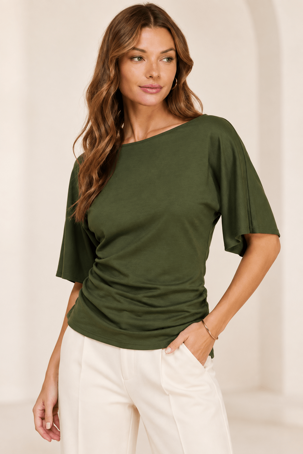 The Verona Draped Scuba Top - Fleur-De-Lis Boutique