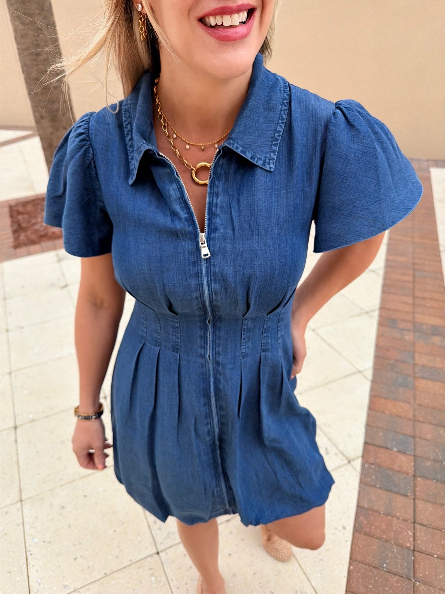 DOLCECABO Denim Zip Bubble Dress - Fleur - De - Lis Boutique