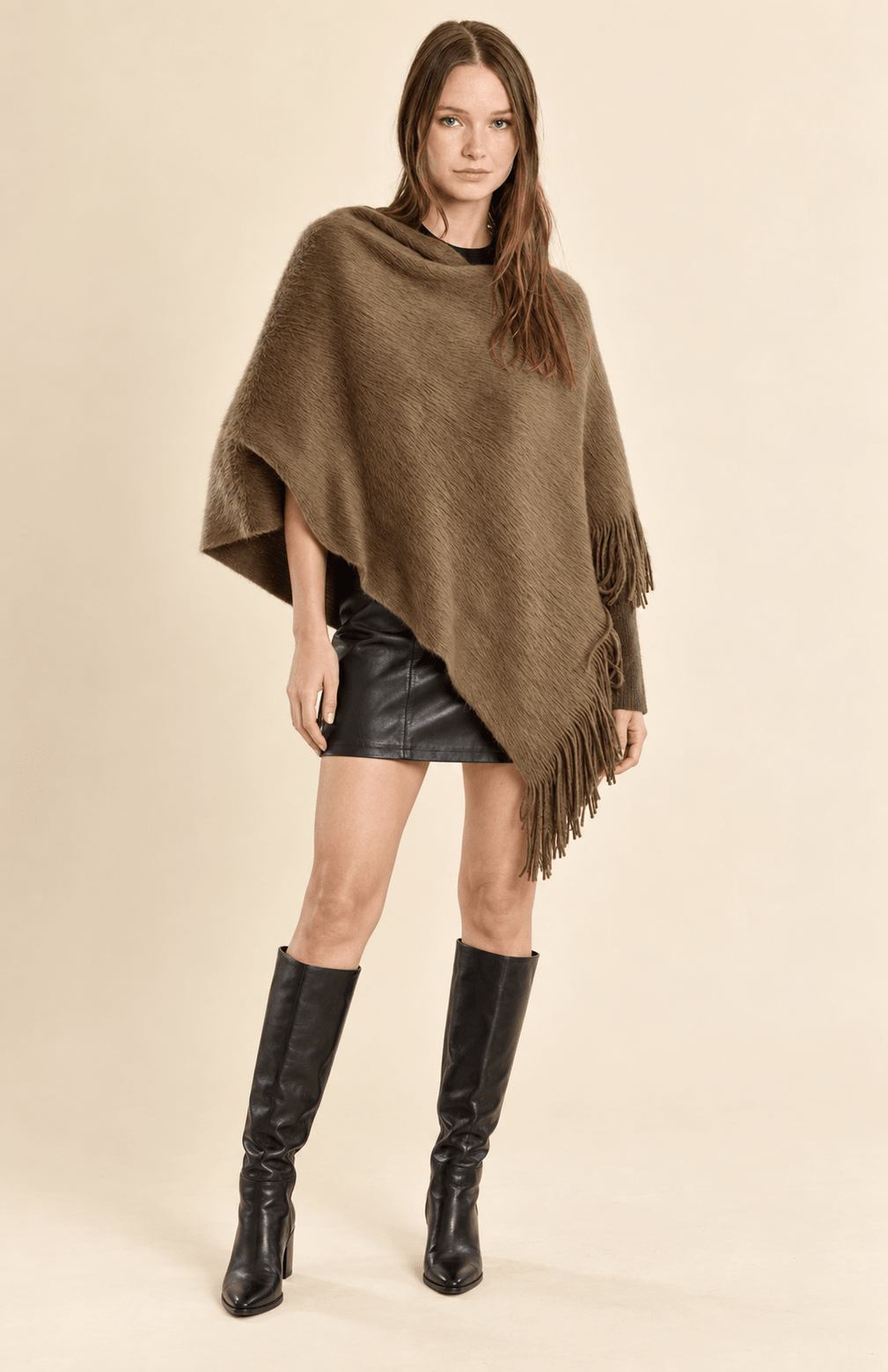 Fringe Knitted Poncho Olive - Fleur-De-Lis Boutique