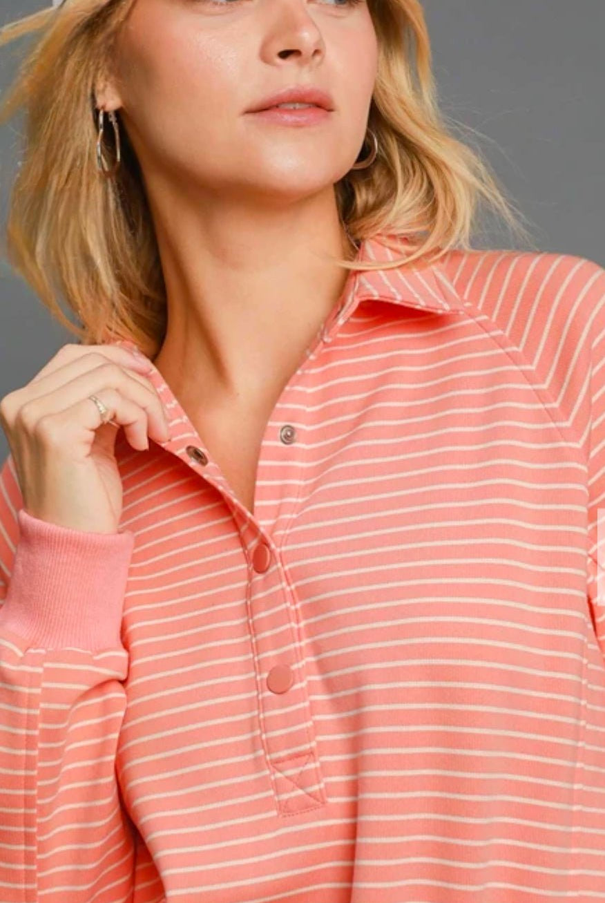 Peaches & Cream Henley Style Sweatshirt - Fleur - De - Lis Boutique