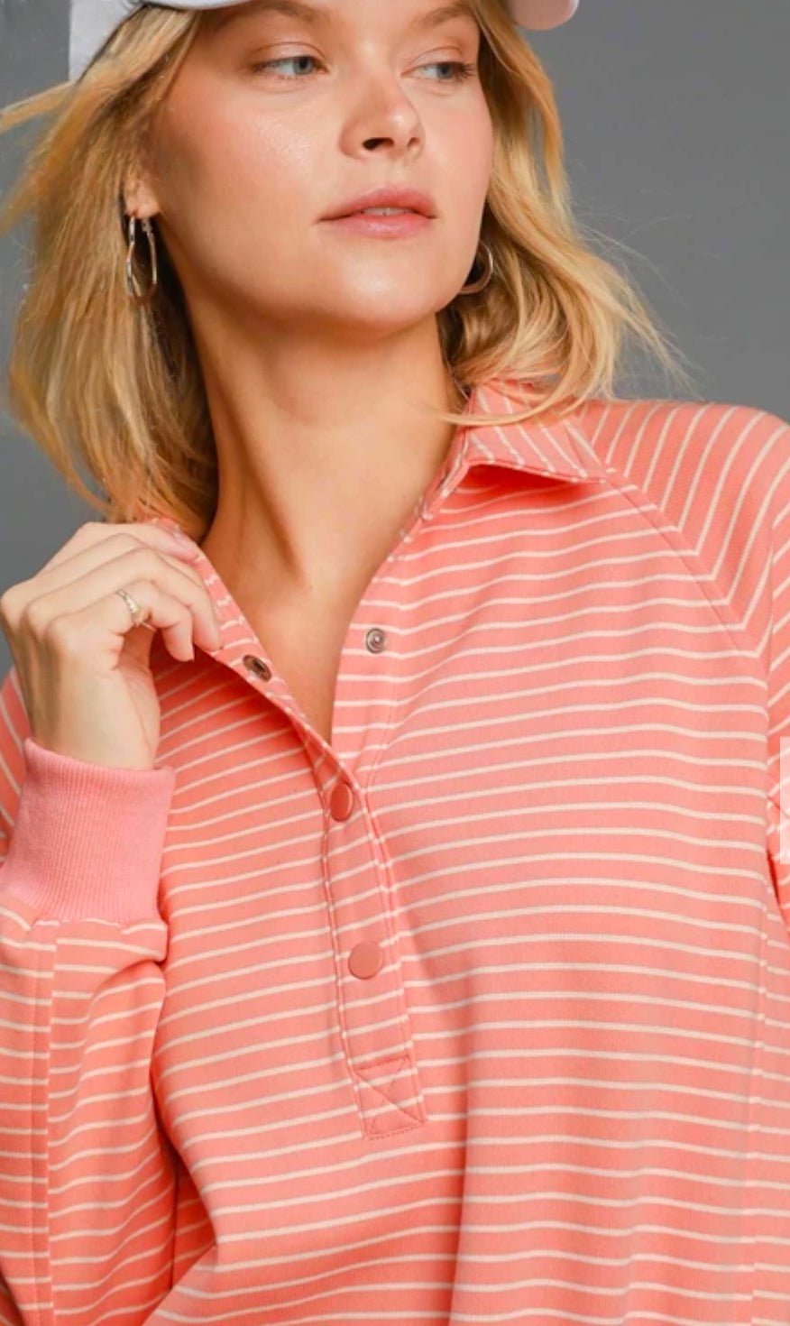 Peaches & Cream Henley Style Sweatshirt - Fleur - De - Lis Boutique