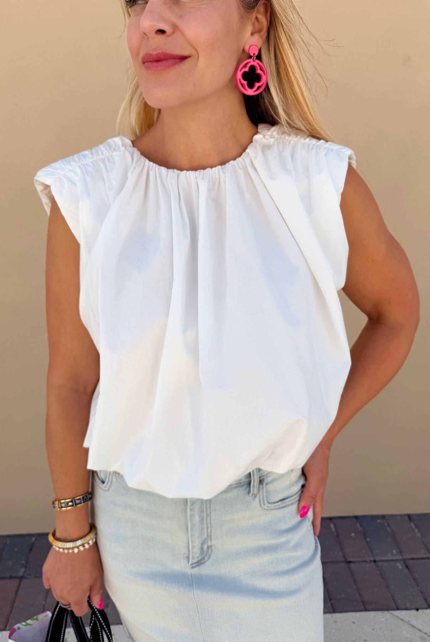 THML White Sleeveless Bubble Top - Fleur - De - Lis Boutique