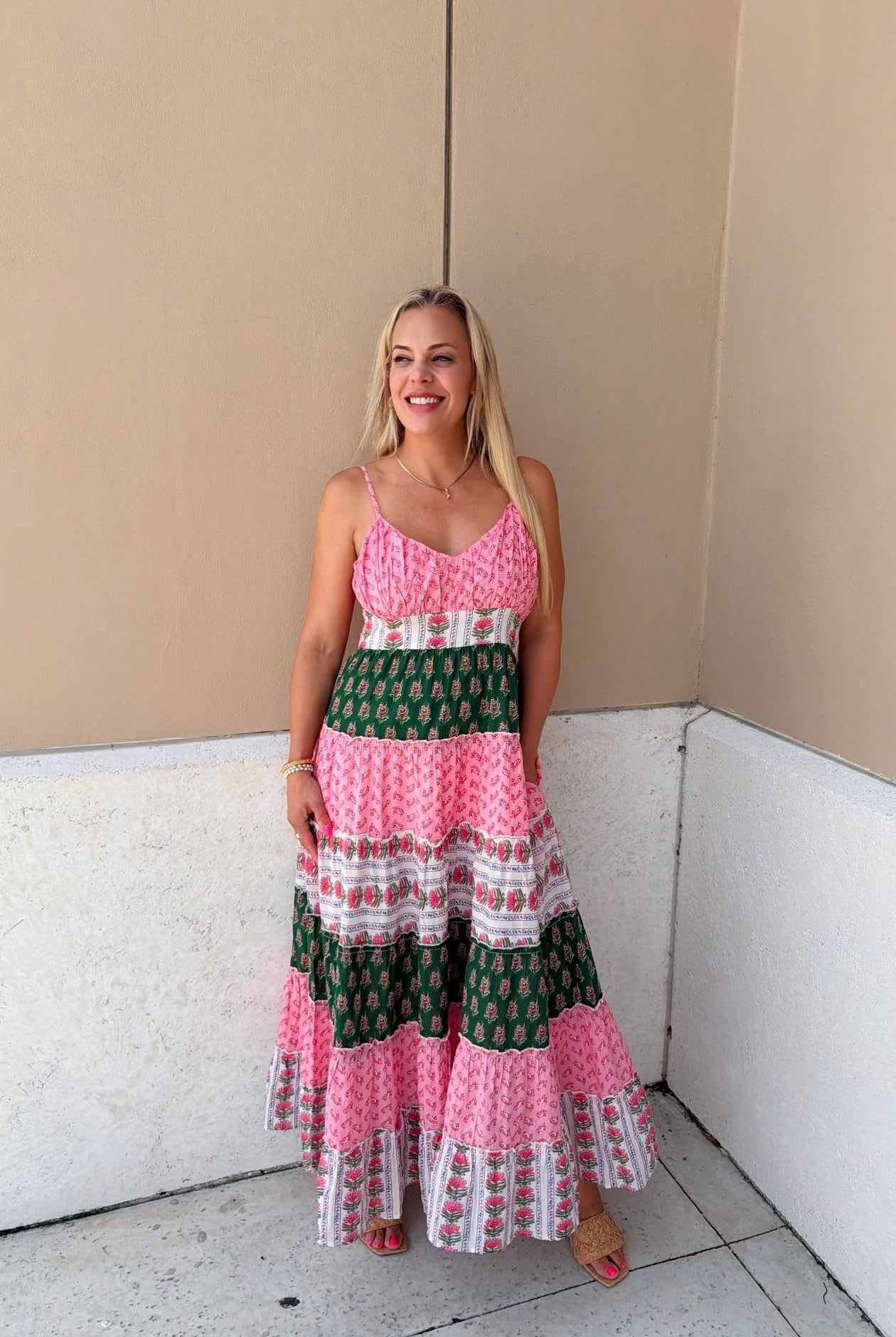 THML Pink Palm Tiered Maxi Dress - Fleur-De-Lis Boutique