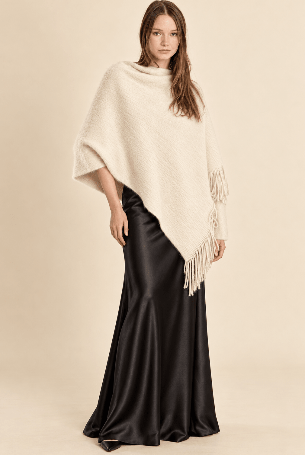 Fringe Knitted Poncho Off White - Fleur-De-Lis Boutique
