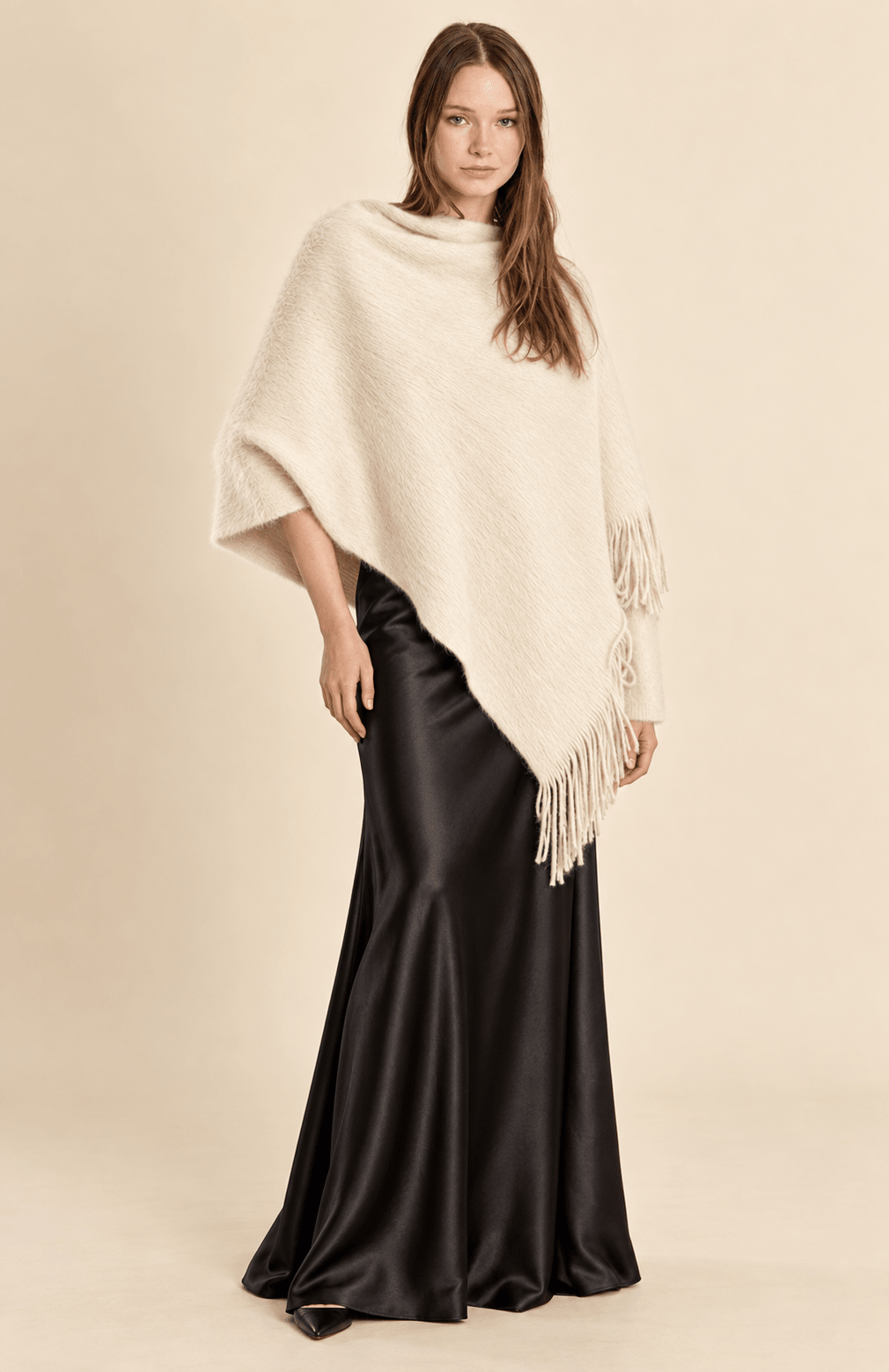 Fringe Knitted Poncho Off White - Fleur-De-Lis Boutique