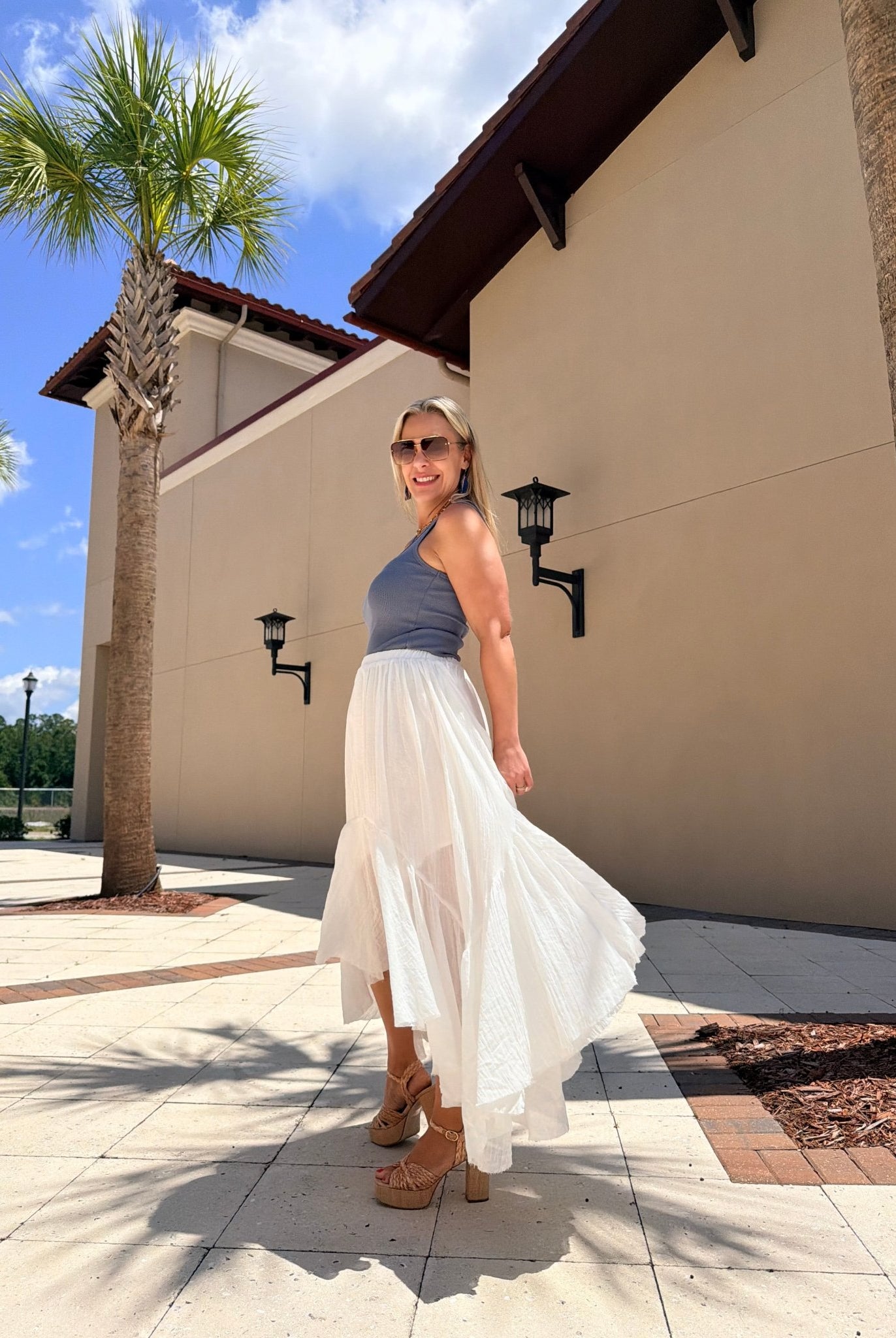 TCEC White Tiered Midi Skirt - Fleur - De - Lis Boutique