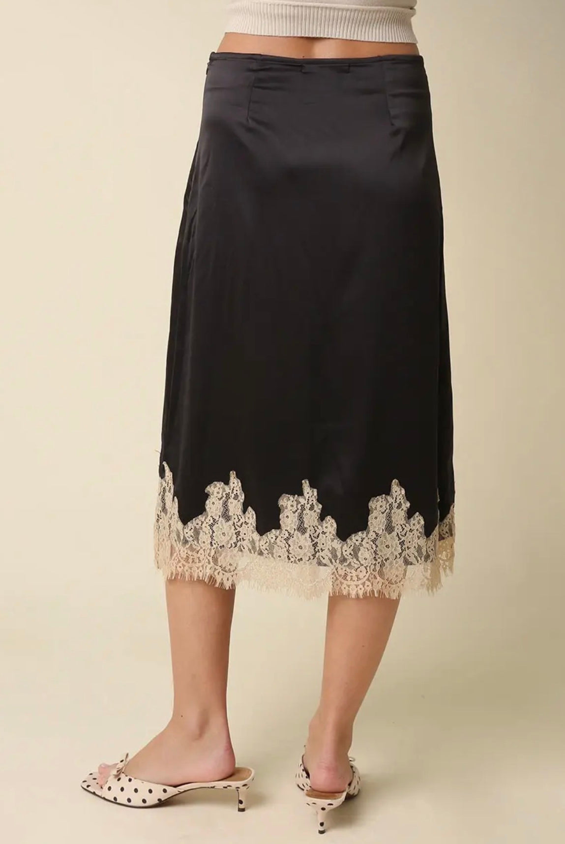 Lois Lace Trim Satin Midi Skirt - Fleur-De-Lis Boutique