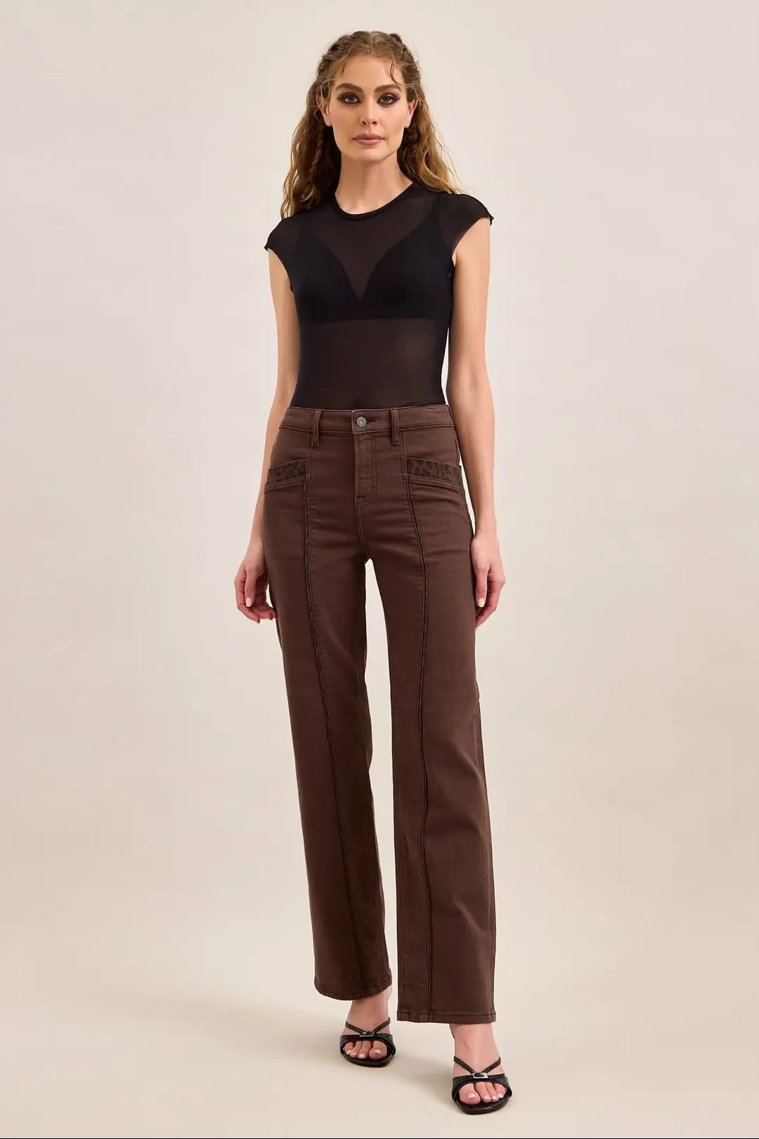 Hidden Ella High Rise Classic Straight Mocha - Fleur-De-Lis Boutique