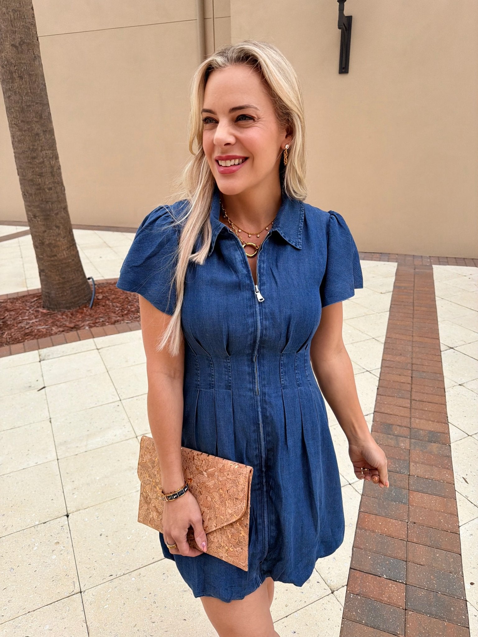 DOLCECABO Denim Zip Bubble Dress - Fleur - De - Lis Boutique