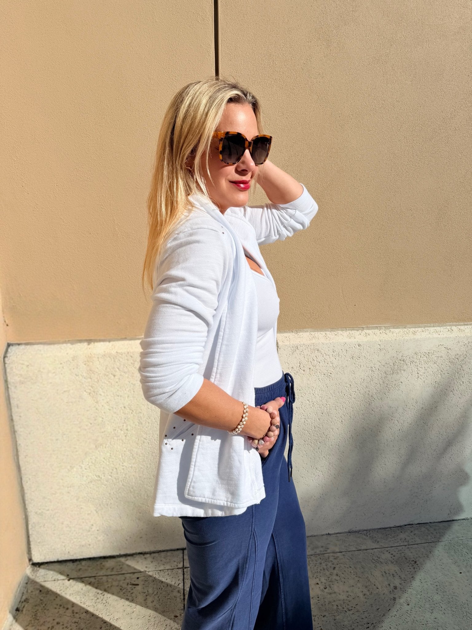 Bobi Los Angeles Studded Cardigan White - Fleur - De - Lis Boutique