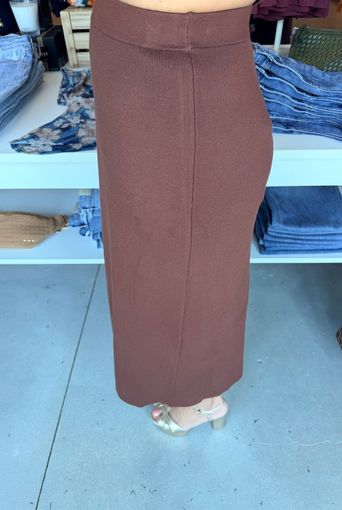 Sincerely Ours Reese Knit Skirt Mocha - Fleur-De-Lis Boutique