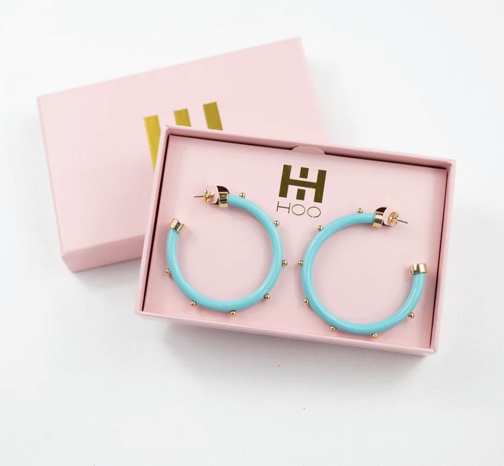 Hoo Hoops Gold Ball Hoops Turquoise - Fleur - De - Lis Boutique