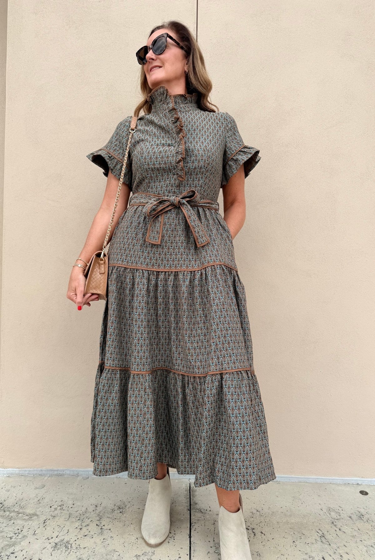 Sincerely Ours Lena Dress Amber Leaf Jacquard - Fleur-De-Lis Boutique