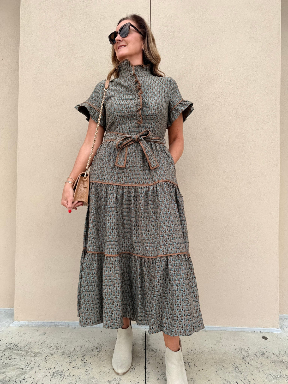 Sincerely Ours Lena Dress Amber Leaf Jacquard - Fleur-De-Lis Boutique