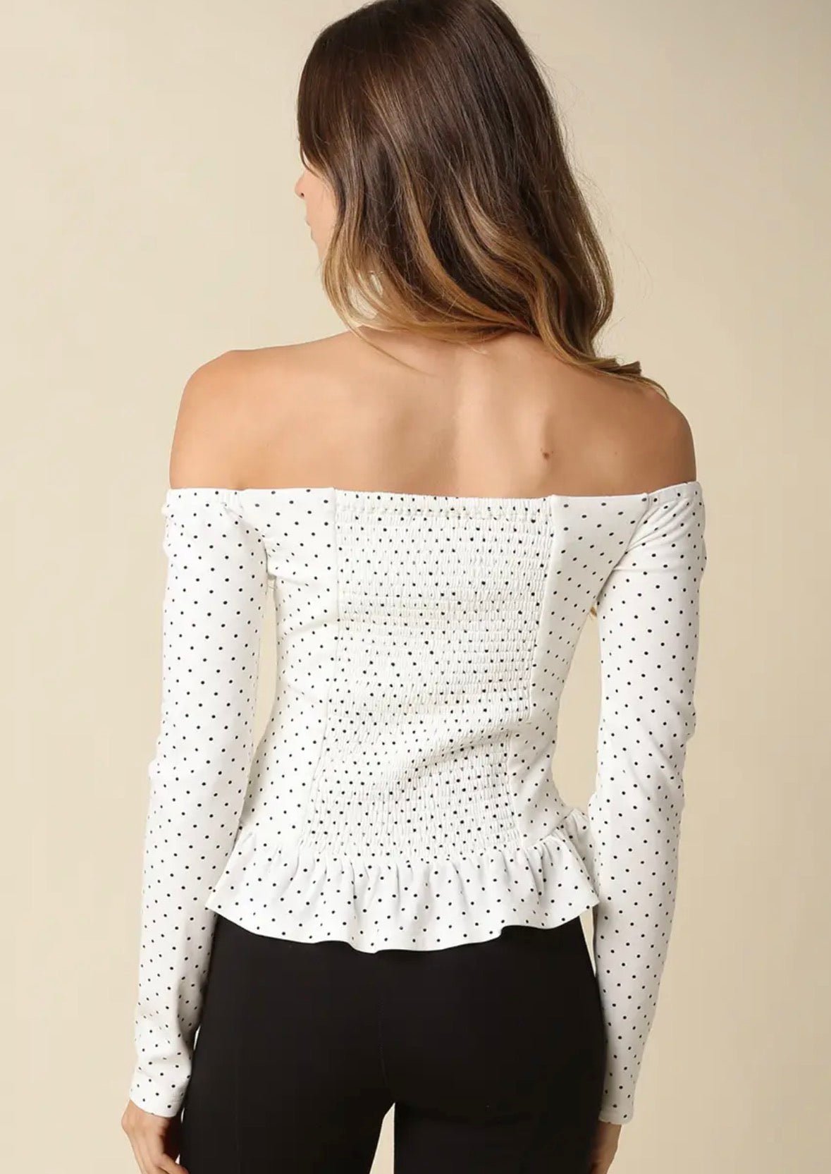 Olivaceous Brenda Polka Dot Off the Shoulder Top - Fleur-De-Lis Boutique