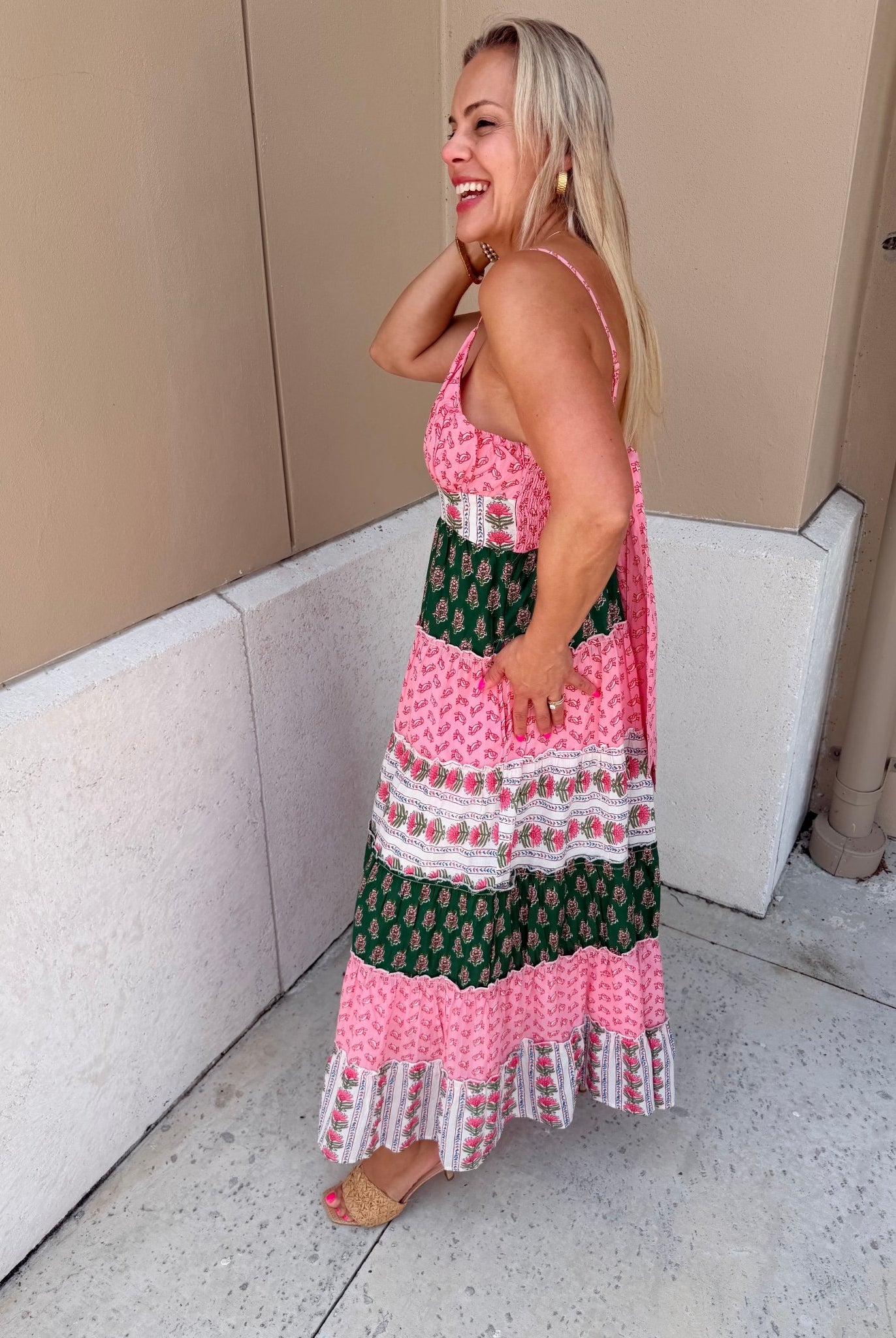 THML Pink Palm Tiered Maxi Dress - Fleur-De-Lis Boutique