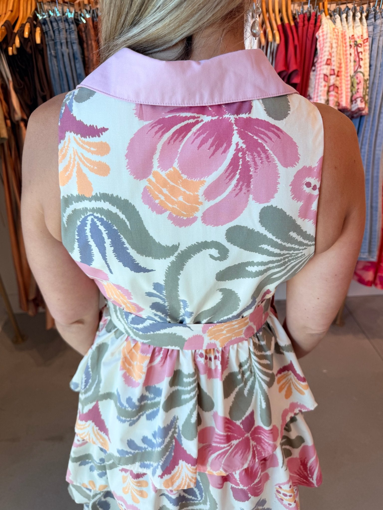 TCEC Printed Sleeveless Tiered Dress - Fleur - De - Lis Boutique