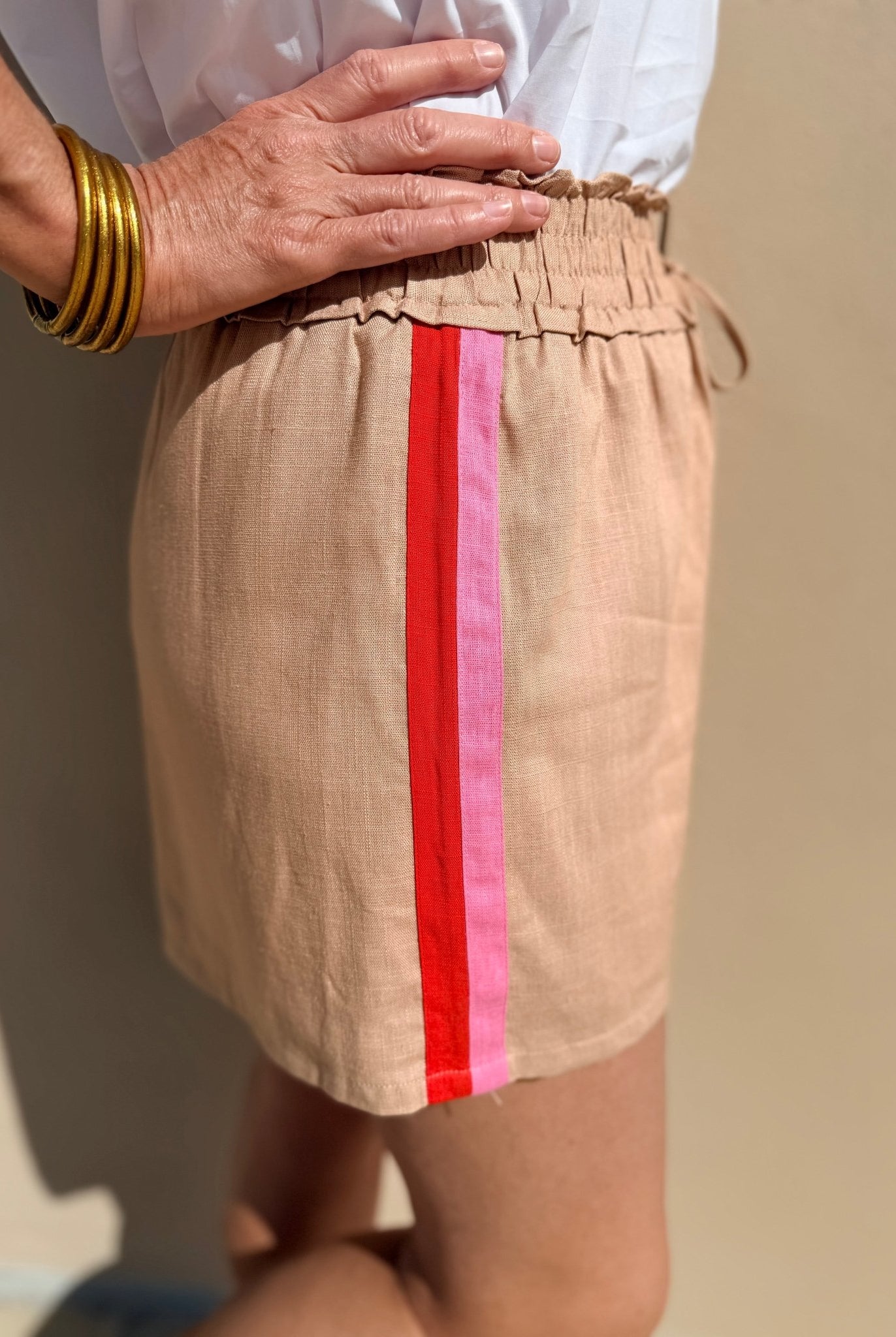 THML Stripe Shorts Beige - Fleur - De - Lis Boutique