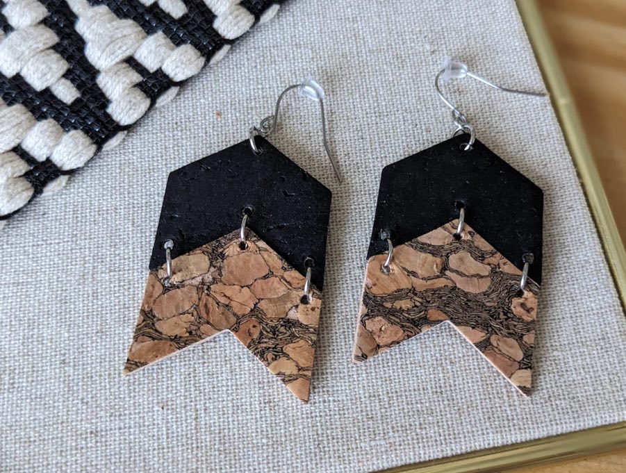 Cork Earrings - Chevron Marbled & Black - Fleur - De - Lis Boutique