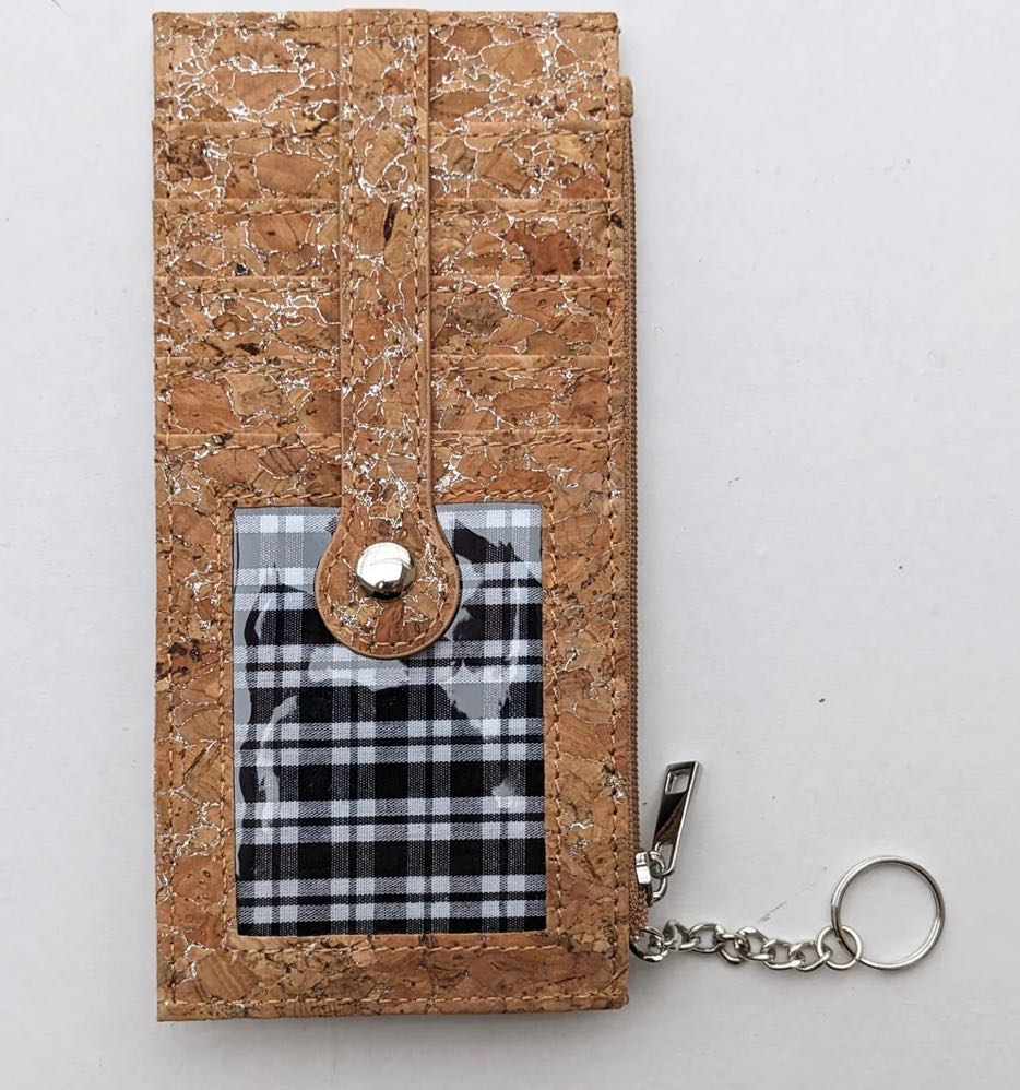Cork Credit Card Zipper Wallet/Silvered - Fleur - De - Lis Boutique