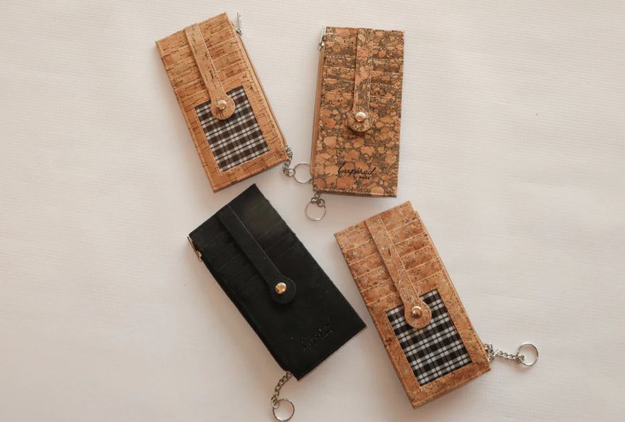 Cork Credit Card Zipper Wallet/Silvered - Fleur - De - Lis Boutique