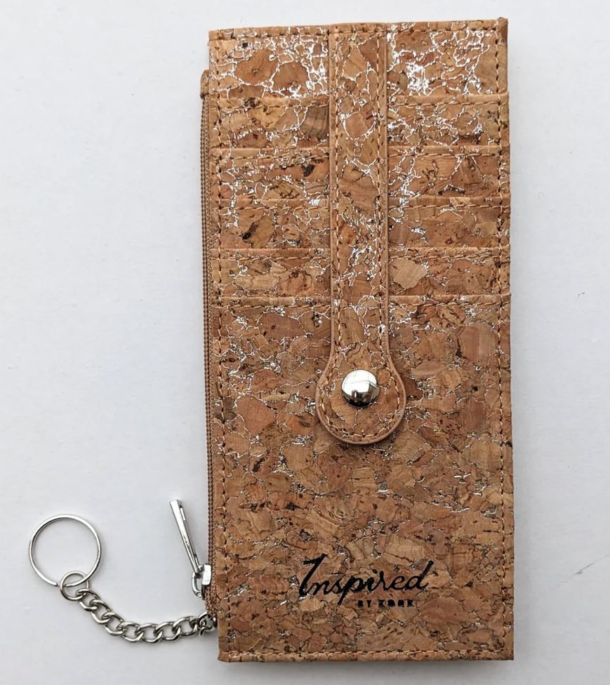Cork Credit Card Zipper Wallet/Silvered - Fleur - De - Lis Boutique