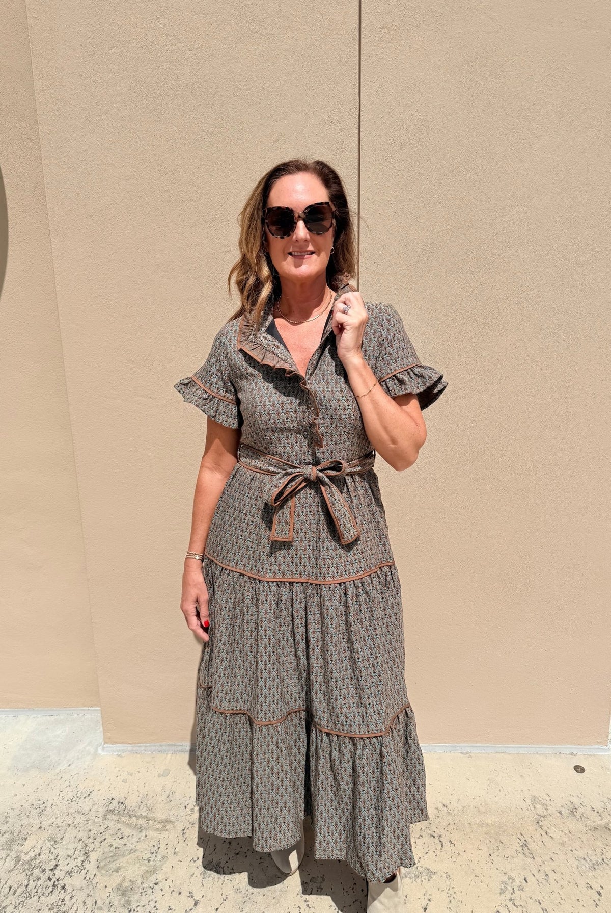 Sincerely Ours Lena Dress Amber Leaf Jacquard - Fleur-De-Lis Boutique