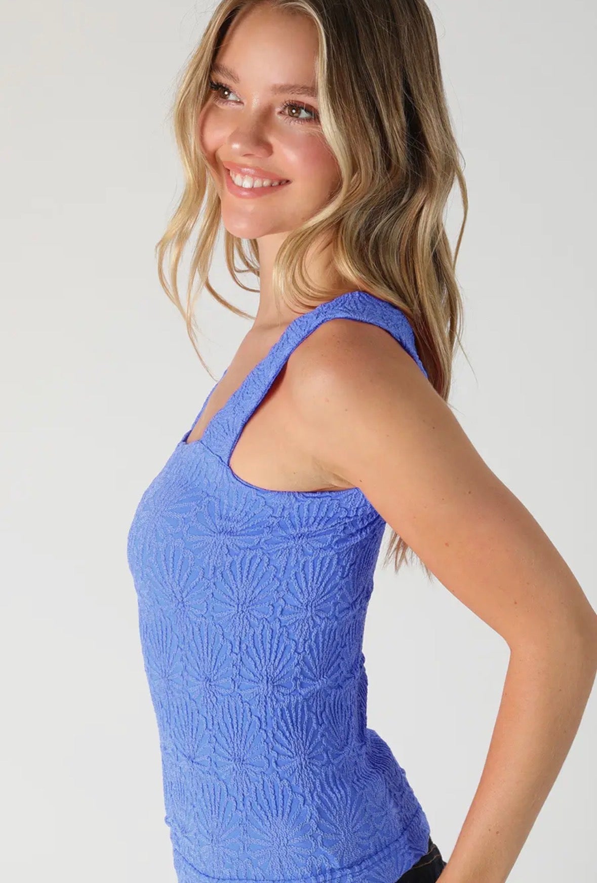 NIKIBIKI Lace Textured Square Neck Tank Marina - Fleur - De - Lis Boutique