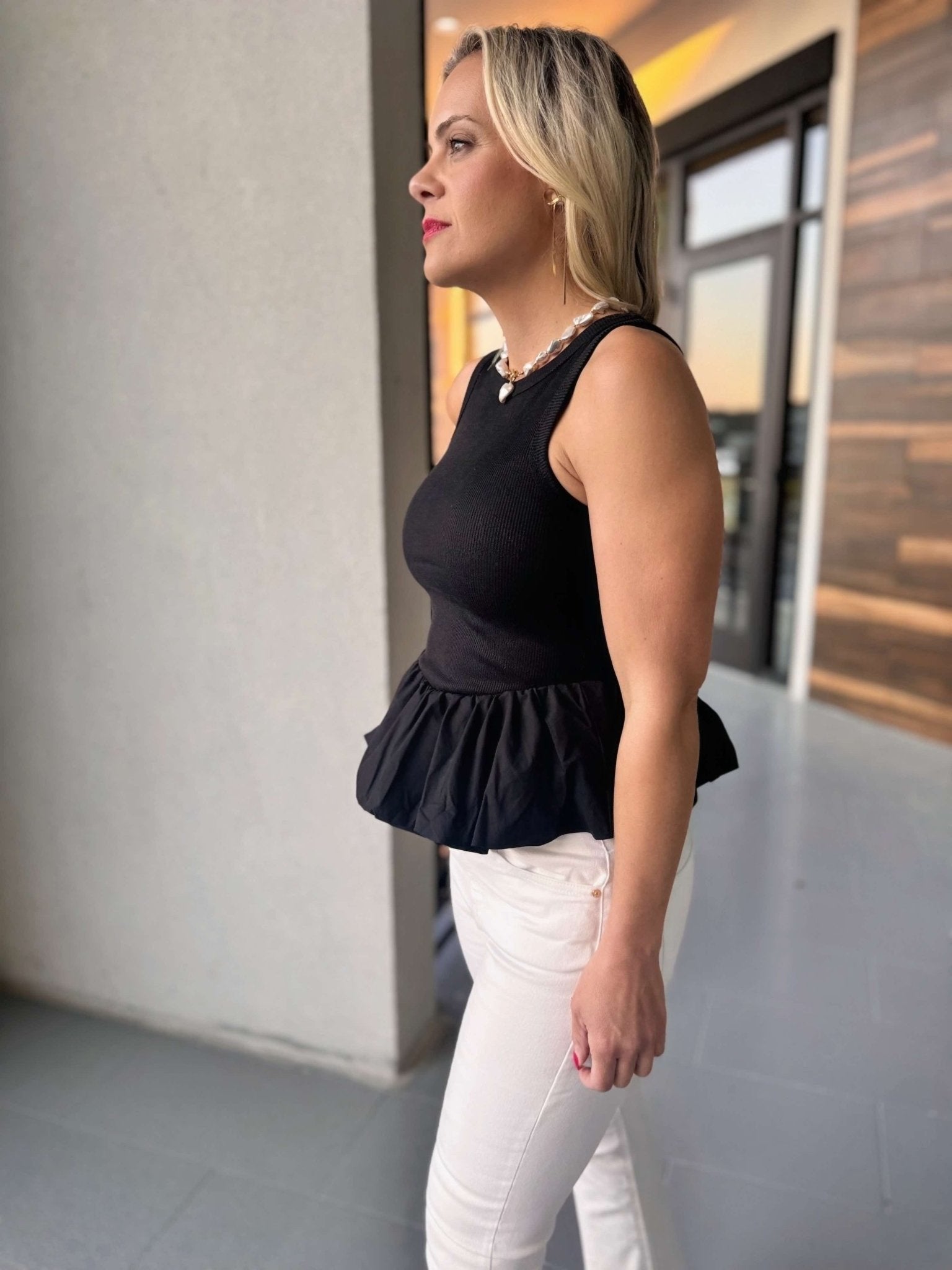 Noir Peplum Tank - Fleur - De - Lis Boutique