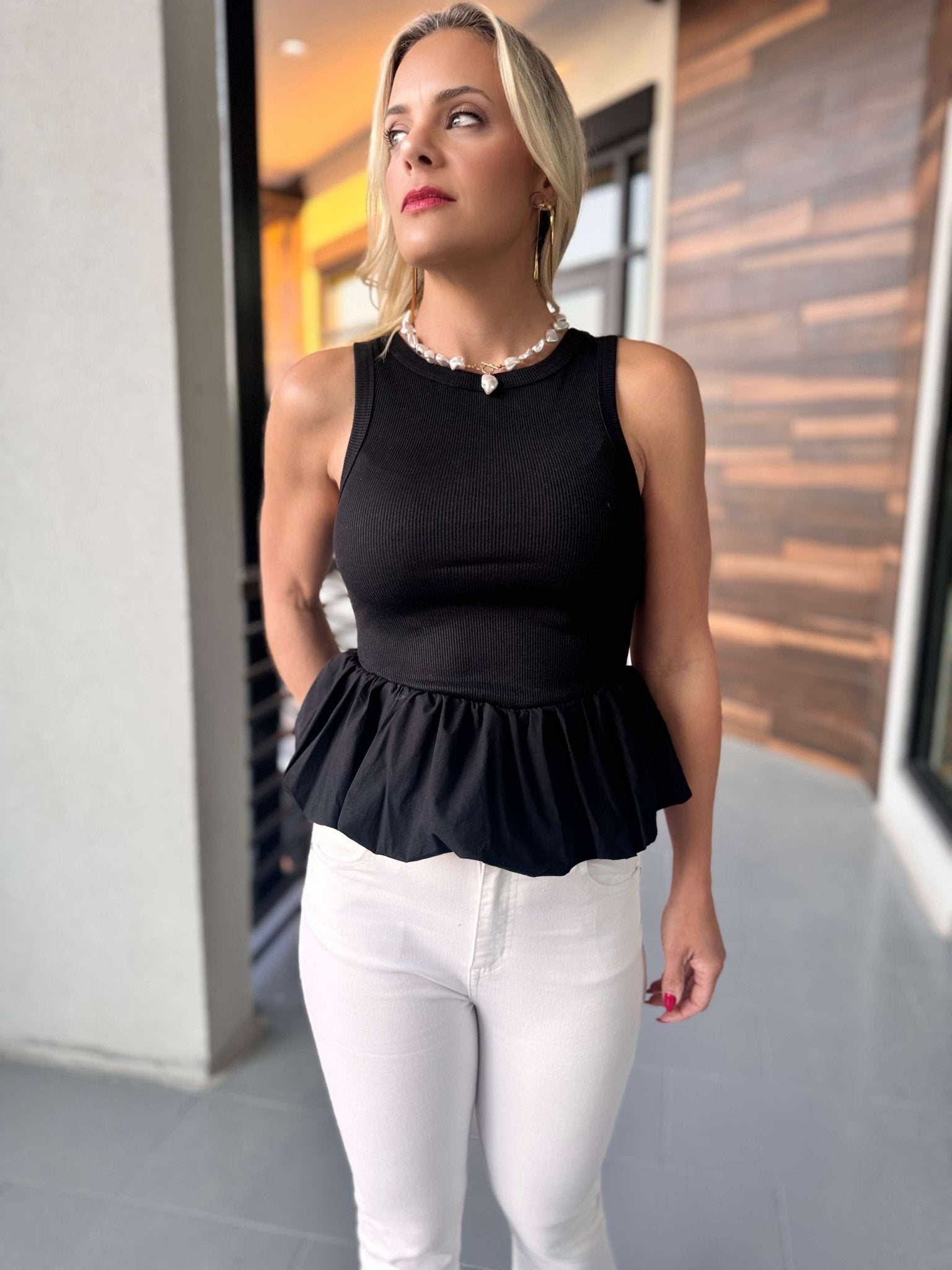 Noir Peplum Tank - Fleur - De - Lis Boutique