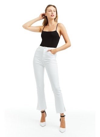 TRACTR Raw Hem Stretch Jeans - White - Fleur - De - Lis Boutique