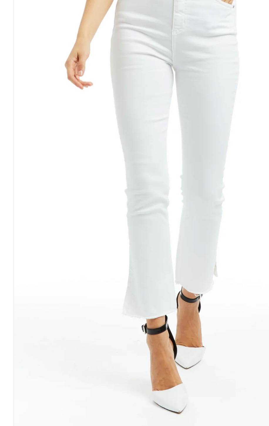 TRACTR Raw Hem Stretch Jeans - White - Fleur - De - Lis Boutique