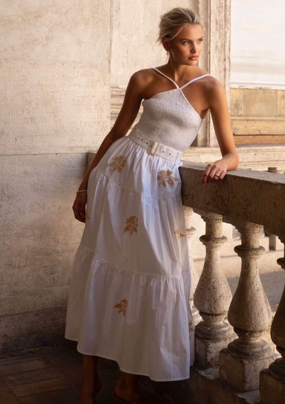 Lusana Arien Embroidered Poplin Maxi Dress - Fleur - De - Lis Boutique