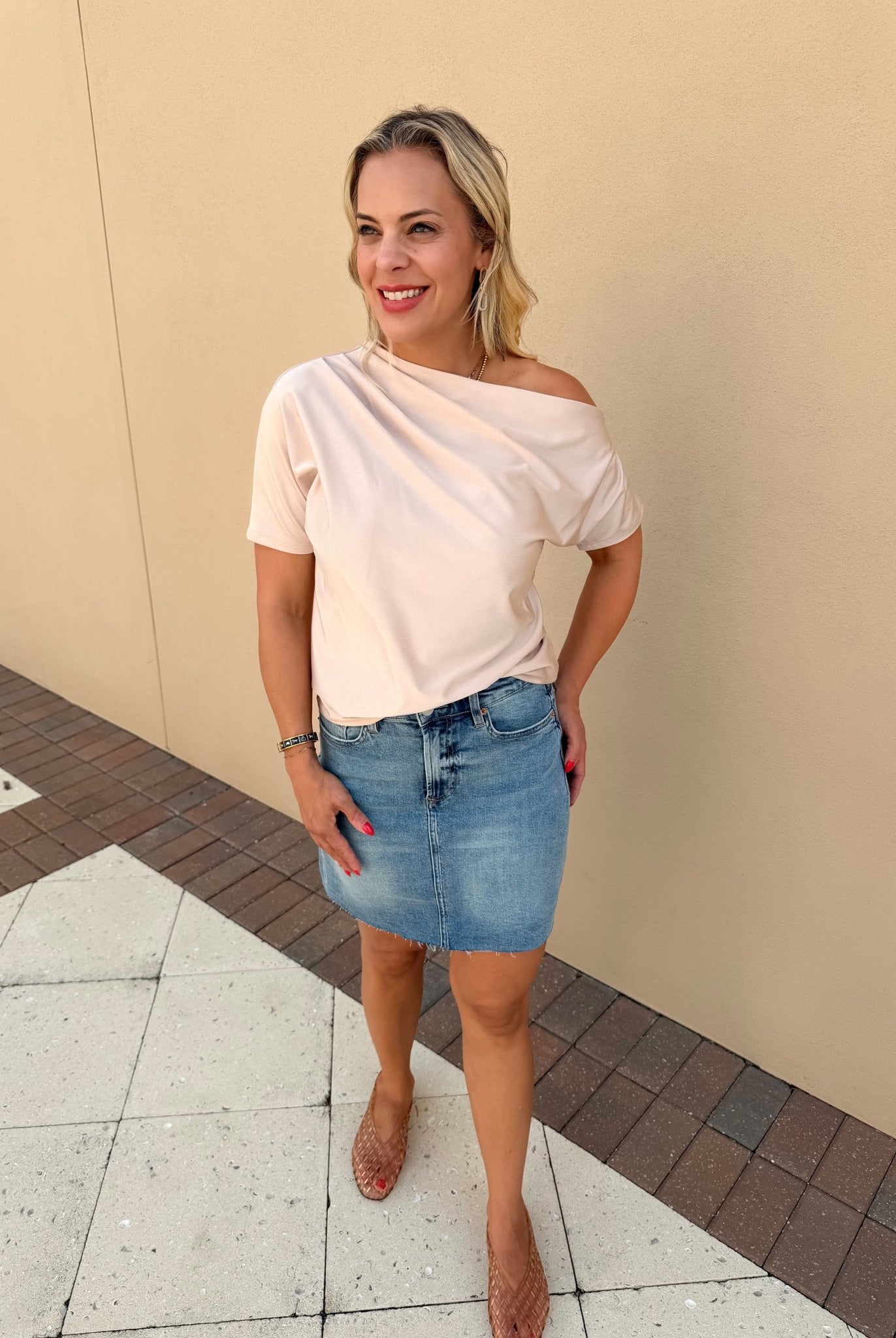 Champagne One Shoulder Top - Fleur-De-Lis Boutique