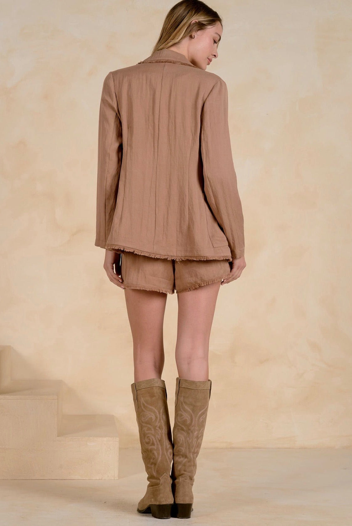 Elan Raw Edge Brown Blazer - Fleur-De-Lis Boutique
