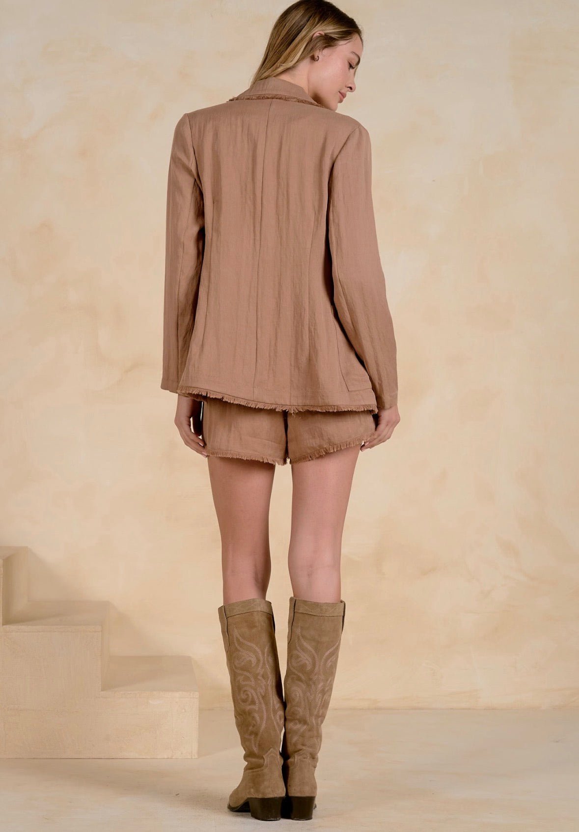 Elan Raw Edge Brown Blazer - Fleur-De-Lis Boutique