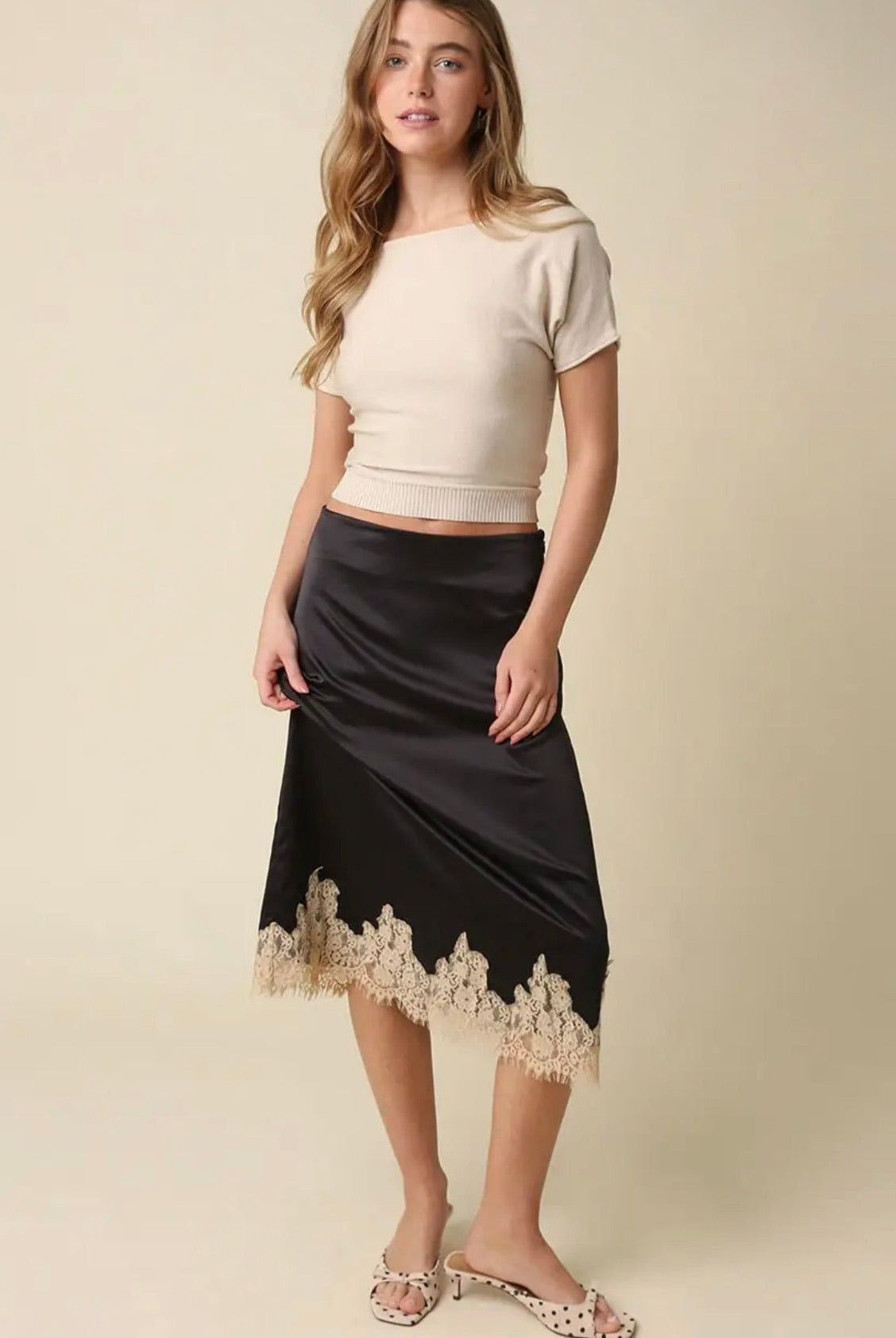 Lois Lace Trim Satin Midi Skirt - Fleur-De-Lis Boutique