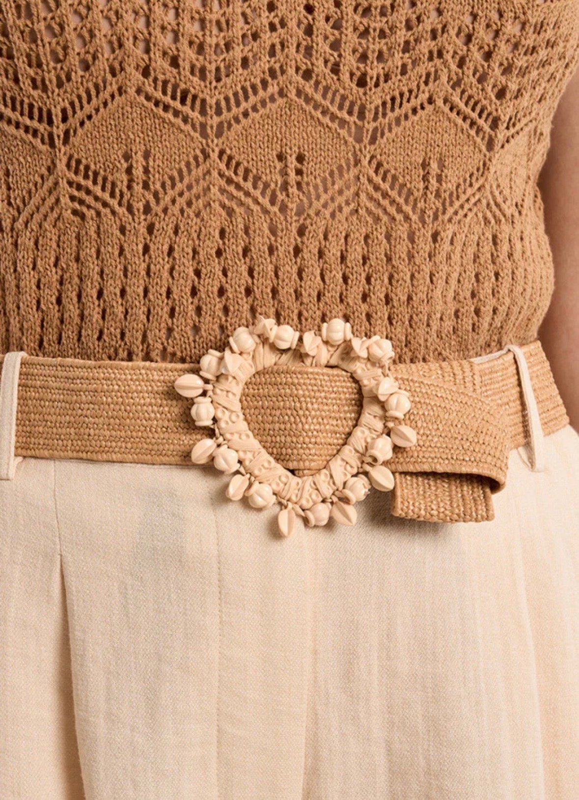 Molly Bracken Raffia Belt Beaded Buckle - Fleur - De - Lis Boutique