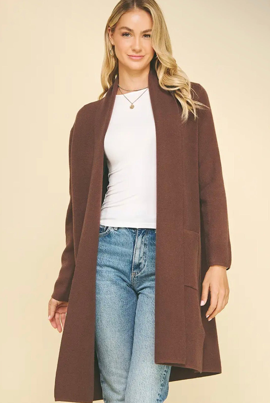 Pinch Open Knitted Cardigan Espresso - Fleur-De-Lis Boutique