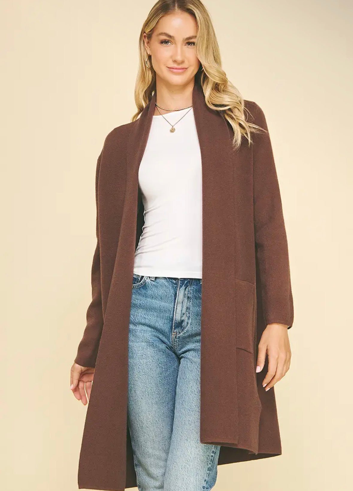 Pinch Open Knitted Cardigan Espresso - Fleur-De-Lis Boutique