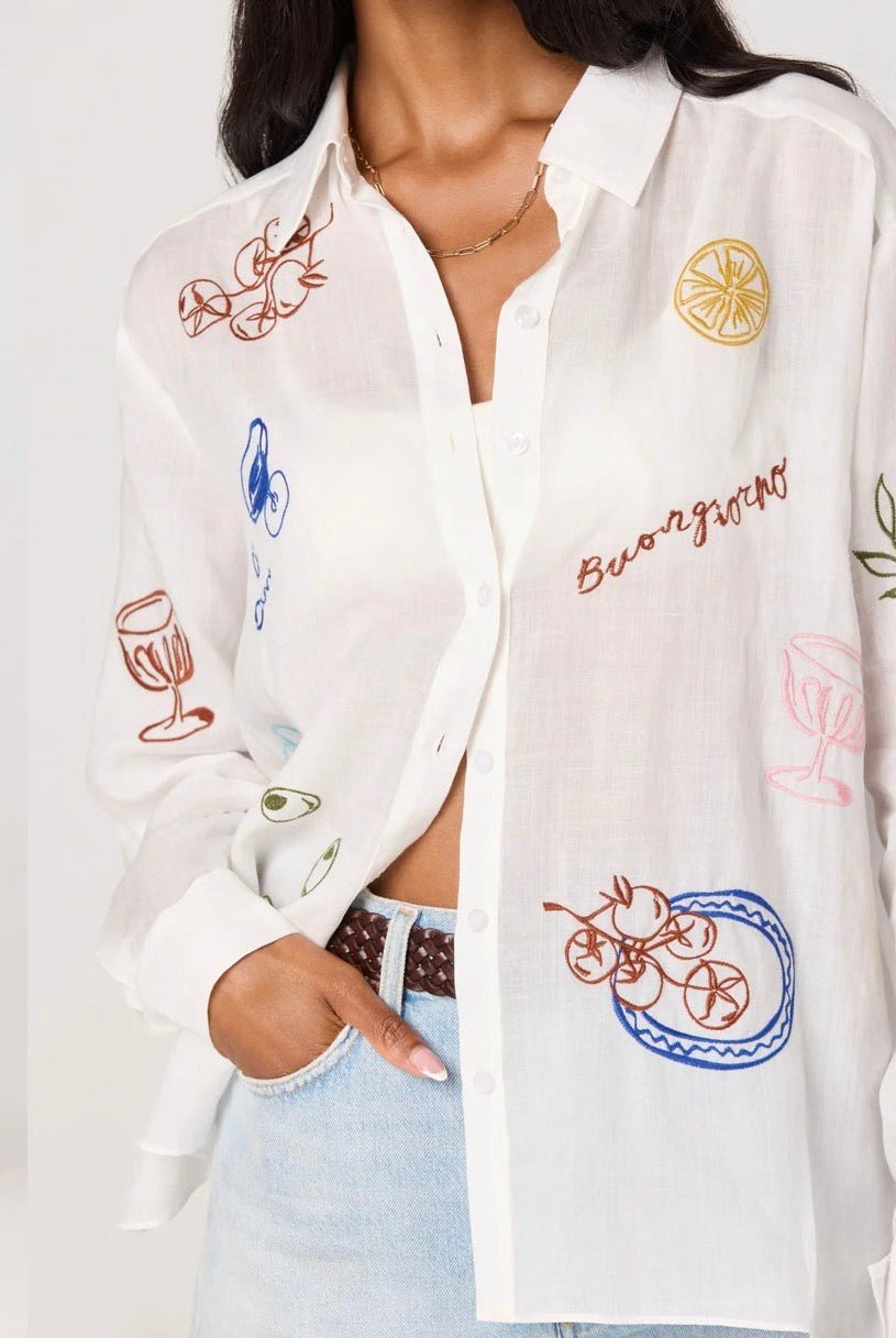 ASTR Trace Embroidered Picnic Shirt - Fleur - De - Lis Boutique