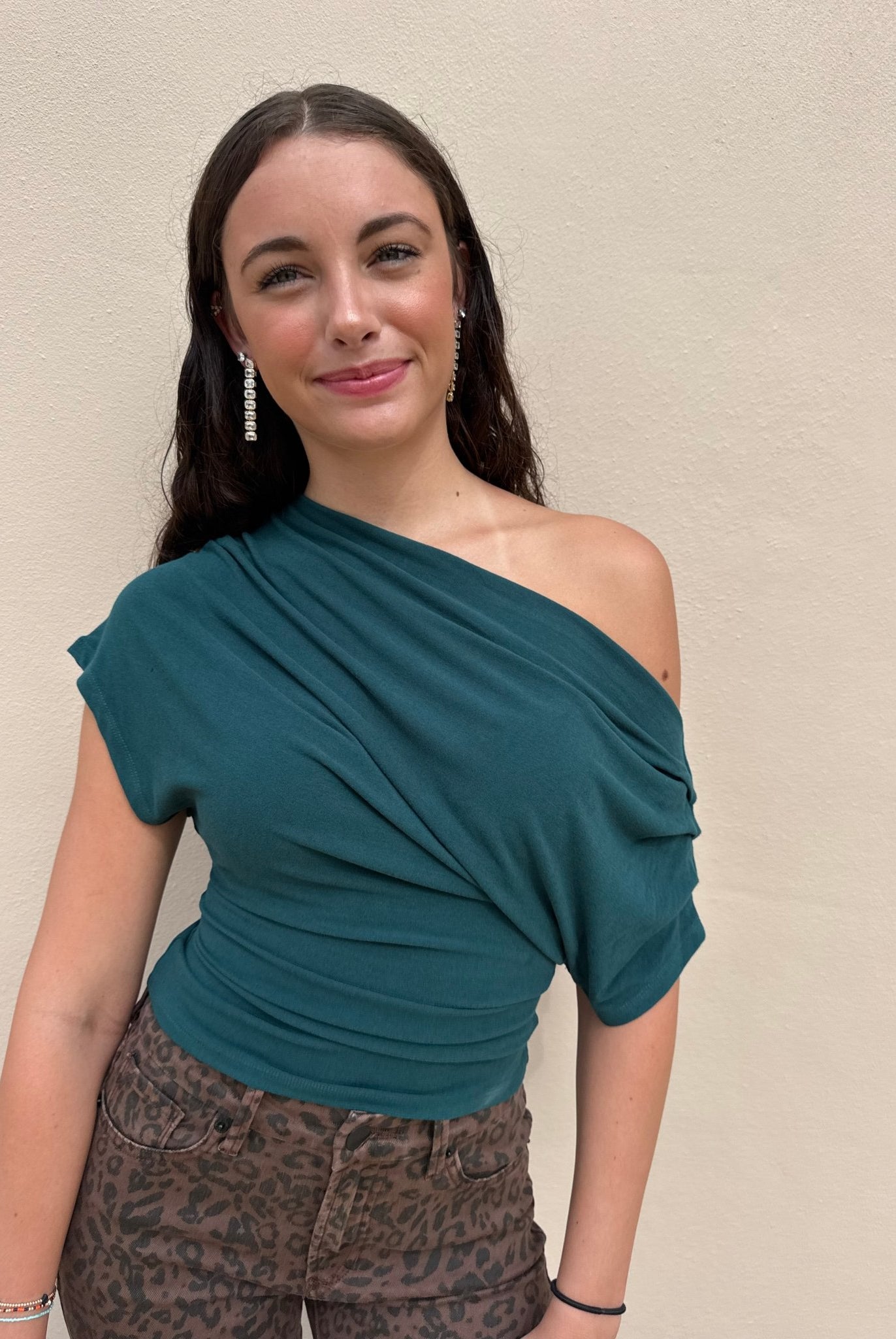 Olivaceous Carina One Shoulder Top Bottle Green - Fleur-De-Lis Boutique