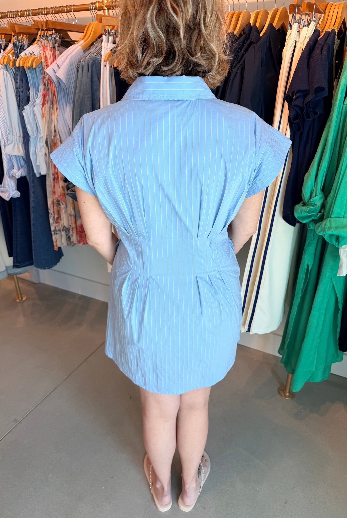THML Short Sleeve Striped Button Down Dress Blue - Fleur - De - Lis Boutique