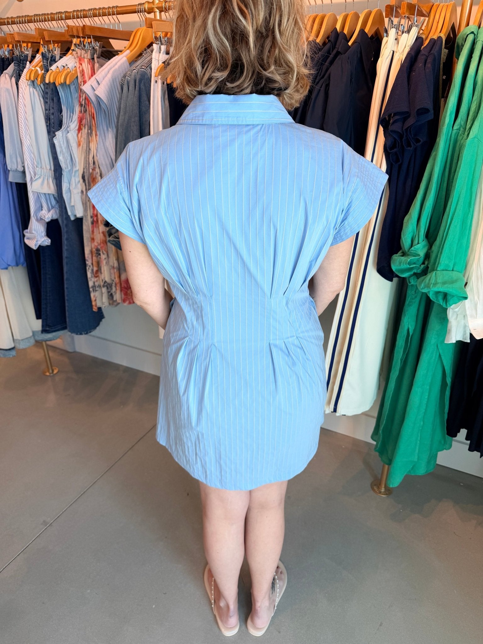 THML Short Sleeve Striped Button Down Dress Blue - Fleur - De - Lis Boutique